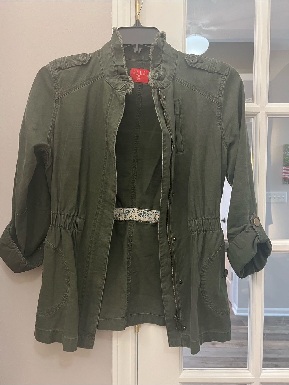 ELLE Olive Green Cinch-Waist Utility Jacket size 4